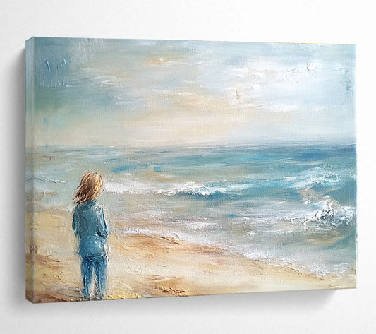 Solitary Figure by the Sea Art for Coastal Home Office & Meditation Space SC411