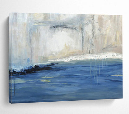 Serene Blue - White Waterfall Abstract Painting for a Peaceful and Focused Study Sanctuary DLZ2786