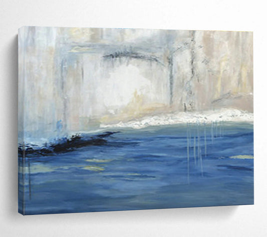 Serene Blue - White Waterfall Abstract Painting for a Peaceful and Focused Study Sanctuary DLZ2786