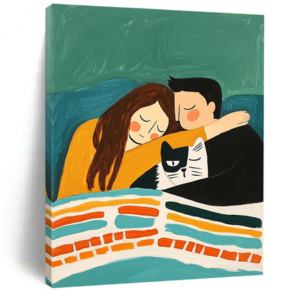 Cozy Couple and Cat for Family - Oriented Living Room & Pet - Lover’s Café STSC974