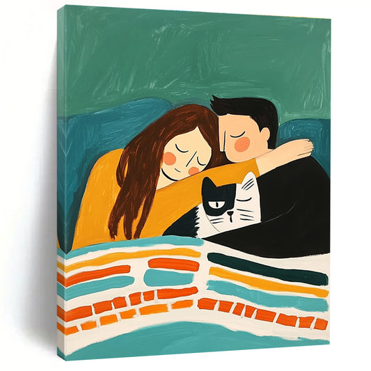 Cozy Couple and Cat for Family - Oriented Living Room & Pet - Lover’s Café STSC974