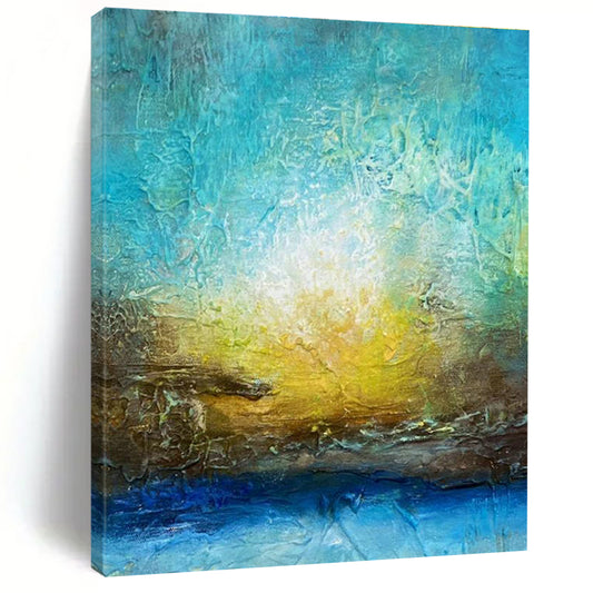 Blue - Yellow Abstract Art for Lakeside Cabin Bedroom Walls DLZ0046