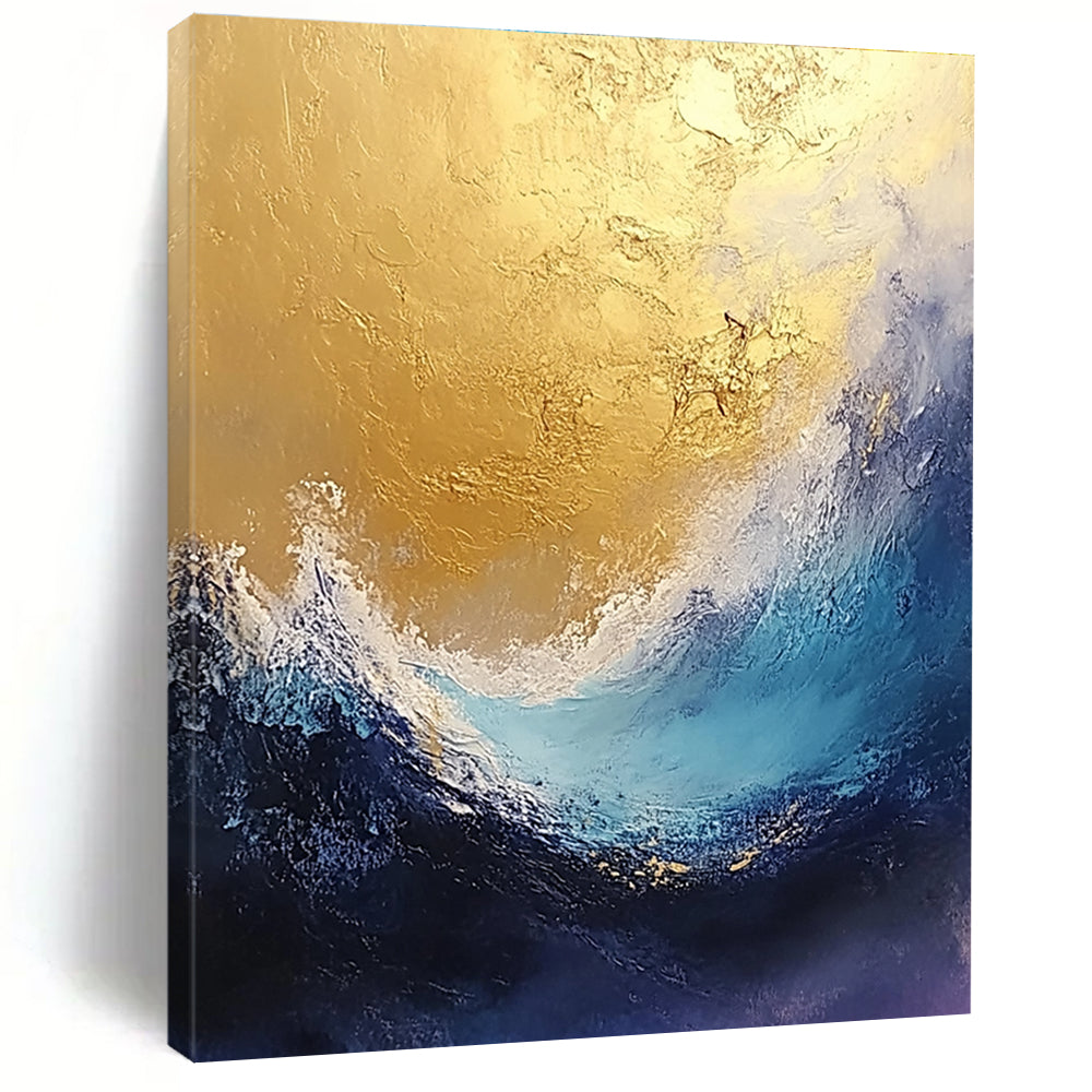 Gold and Blue Abstract Wave 2 for Coastal Resort Spa & High - End Art Gallery STSC334