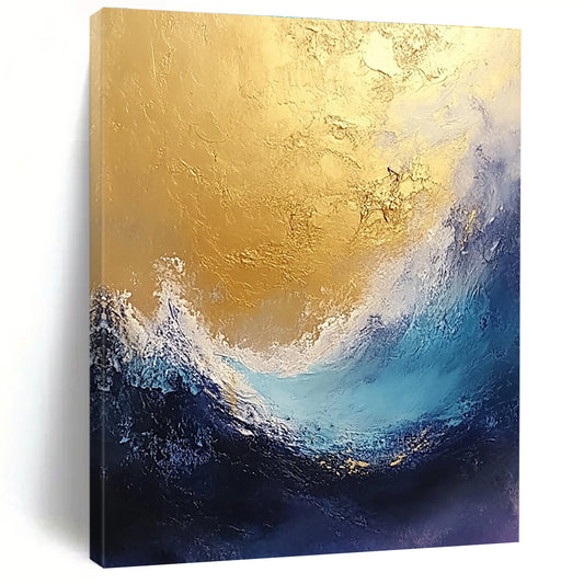 Gold and Blue Abstract Wave 2 for Coastal Resort Spa & High - End Art Gallery STSC334