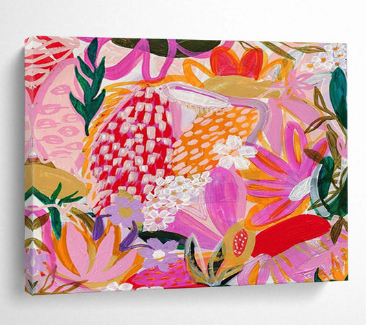 Pink - Hued Floral Abstract Art for Boho - Chic Bridal Suites DLZ3092