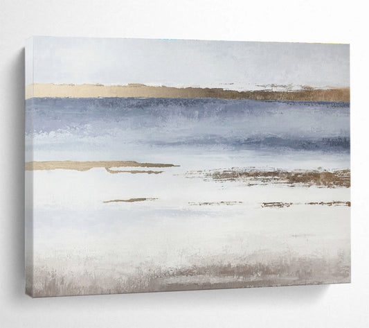 Gold - Blue Coastal Abstract Art for Beachfront Resort Room DLZ2901