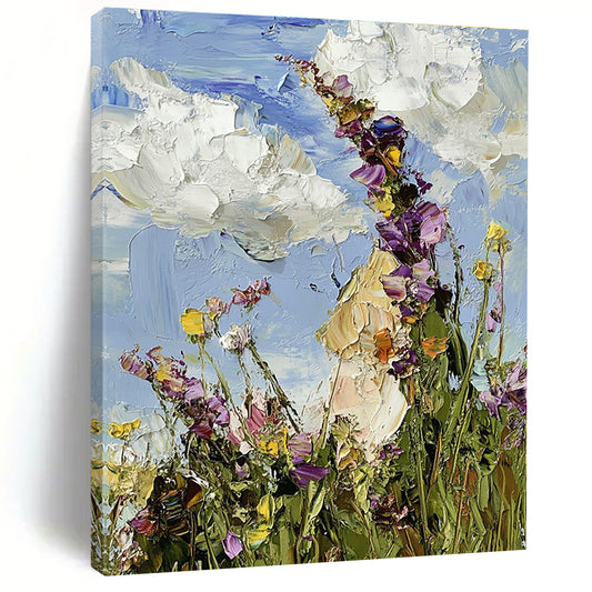 Wildflower Field with Clouds Art for Countryside - Inspired Kitchen & Nature - Themed Yoga Studio STSC1367