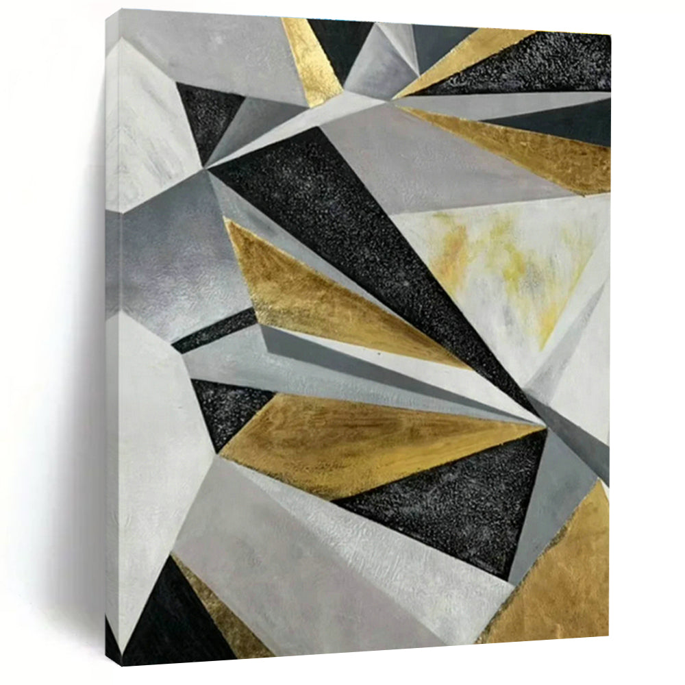 Geometric Gold - Grey Abstract Art for Living Room & Bedroom DLZ0509