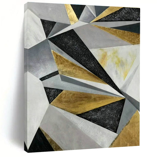 Geometric Gold - Grey Abstract Art for Living Room & Bedroom DLZ0509