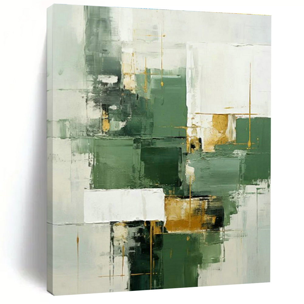 Green - Gold Geometric Abstract Art for Dining Room & Office DLZ0303