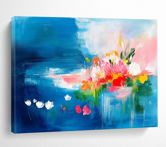 Blue - Themed Floral Abstract Art for Beachfront Restaurant & Feminine - Style Home Office SC235