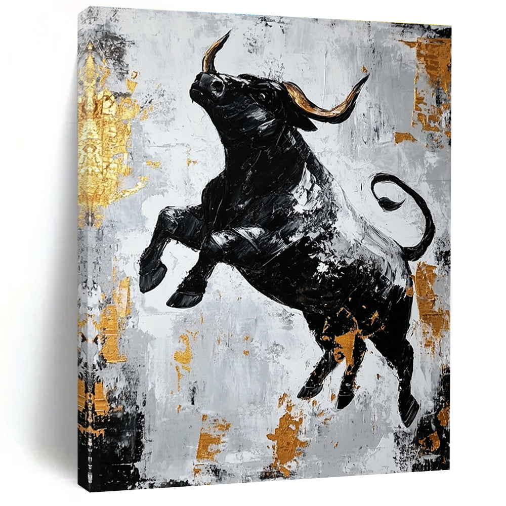 Black Bull with Gold Accents for Luxury Financial Office & Bold Art - Lovers’ Home STSC913