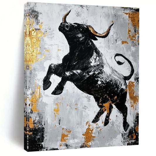 Black Bull with Gold Accents for Luxury Financial Office & Bold Art - Lovers’ Home STSC913