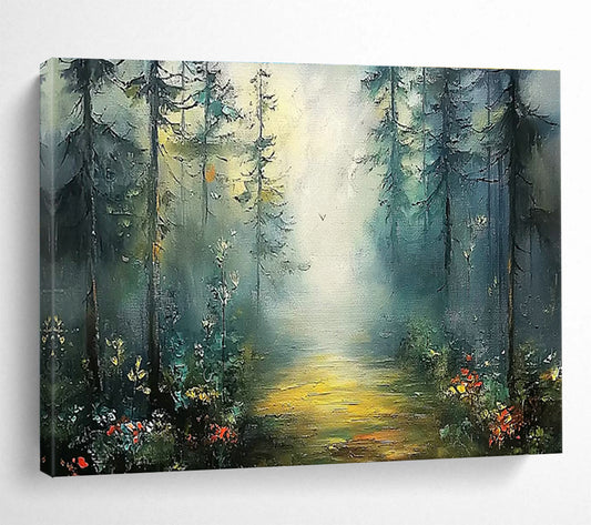 Forest Pathway Oil Painting for Rustic Lodge Common Area Decor DLZ3255