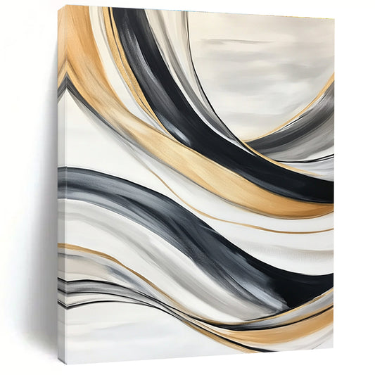 Flowing Gold & Black Abstract Art for Living Room & Luxury Spa STSC739