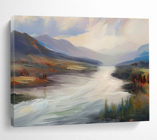 Landscape River Oil Painting for Rustic Living Room DLZ2853