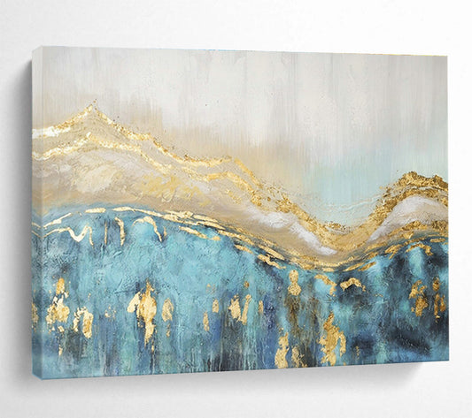 Gold - Accented Blue Landscape Abstract Art for Luxe Hotel Spa Suites DLZ3117