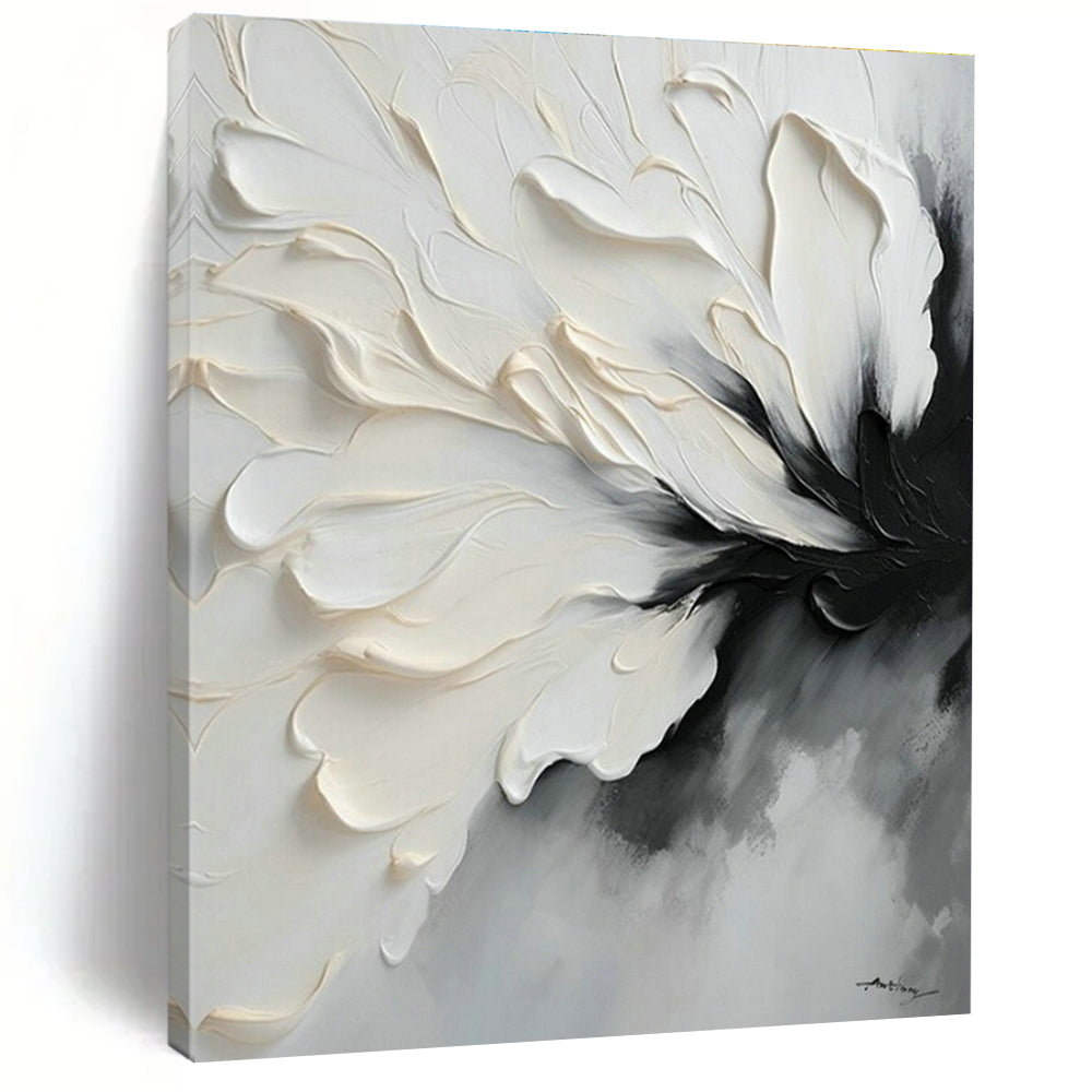 White - Black Flower Abstract Art for Art Studio & Modern Bedroom DLZ1648