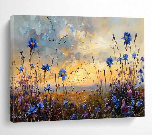 Blue Wildflower Field at Sunset Art for Romantic Outdoor - Inspired Patios DLZ3082