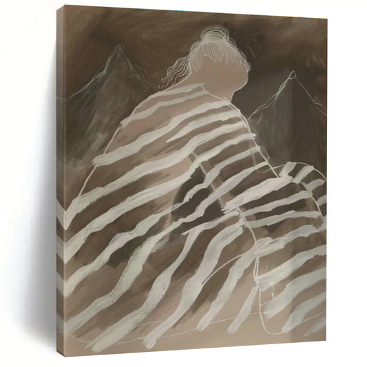Striped - Cloth Figure with Mountains Art for Mountain Lodge & Spiritual Retreat DLZ0685
