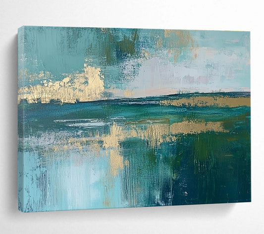 Teal Coastal Abstract Art for Beach - Themed Boutique Hotel Room & Artistic Coastal Café SC115