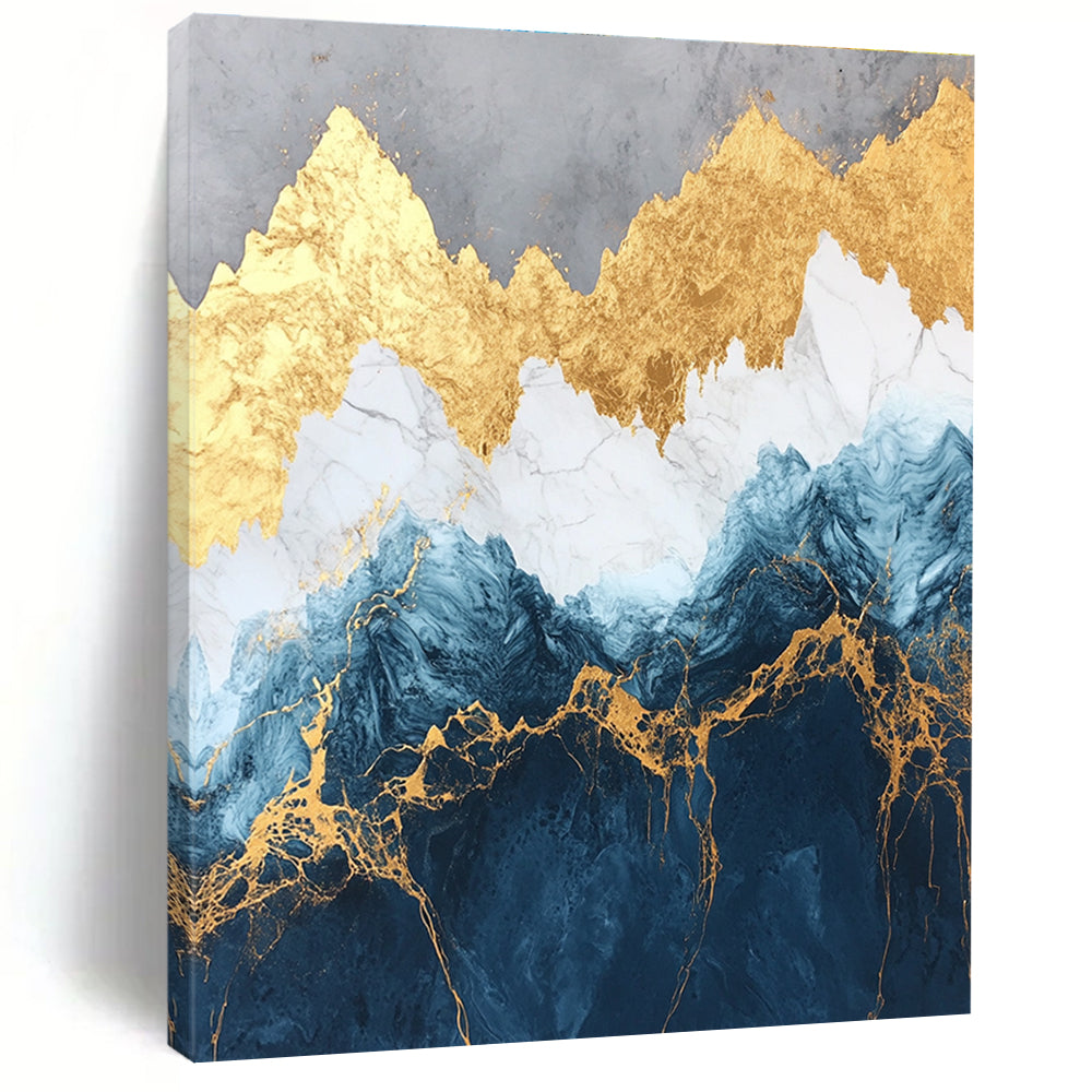 Blue - Gold Mountain Waves Art for Architect’s Conference Room & Upscale Lounge STSC123
