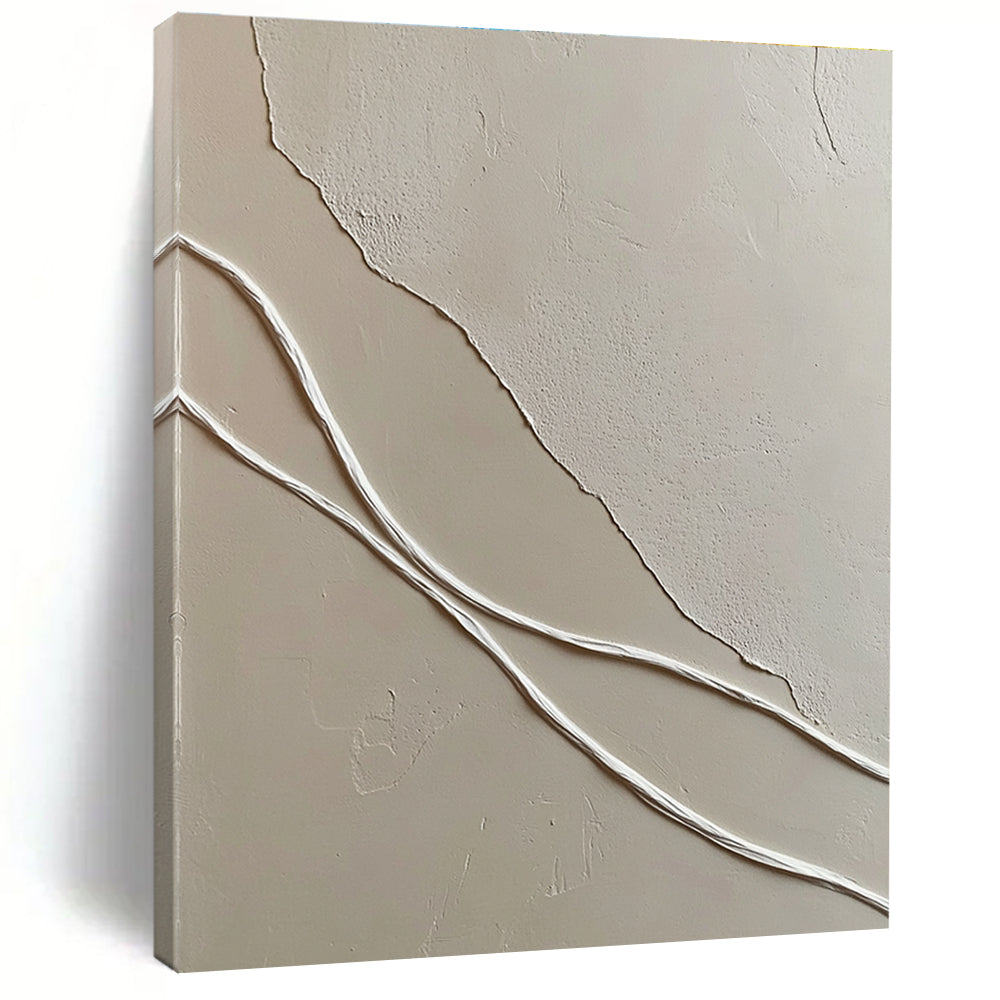 Minimalist White Lines on Beige for Scandinavian - Style Living Room & Contemporary Art Gallery STSC941