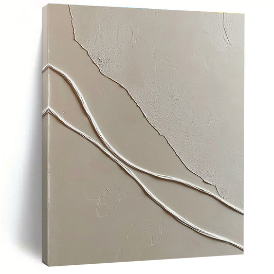 Minimalist White Lines on Beige for Scandinavian - Style Living Room & Contemporary Art Gallery STSC941