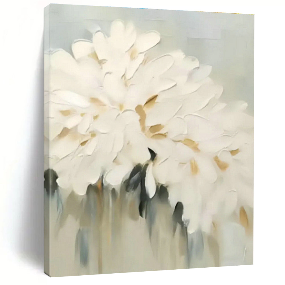 White Floral Textured Painting for Elegant Bedroom & Charming Café DLZ0861