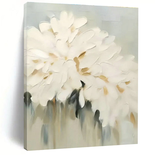 White Floral Textured Painting for Elegant Bedroom & Charming Café DLZ0861