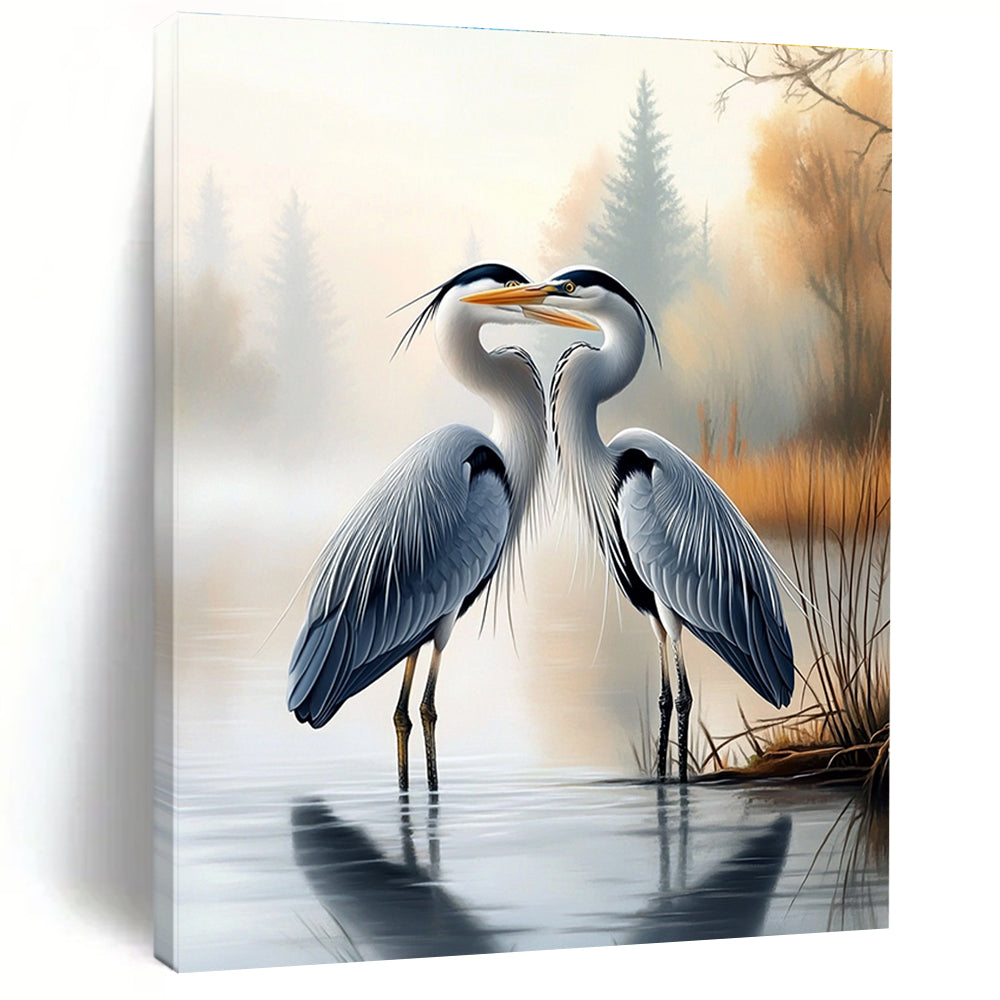 Herons in Mist  Romantic Bird Art for Coastal Bedroom & Serene Home Reading Nook STSC1451
