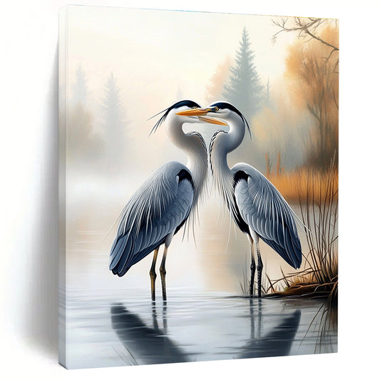 Herons in Mist  Romantic Bird Art for Coastal Bedroom & Serene Home Reading Nook STSC1451