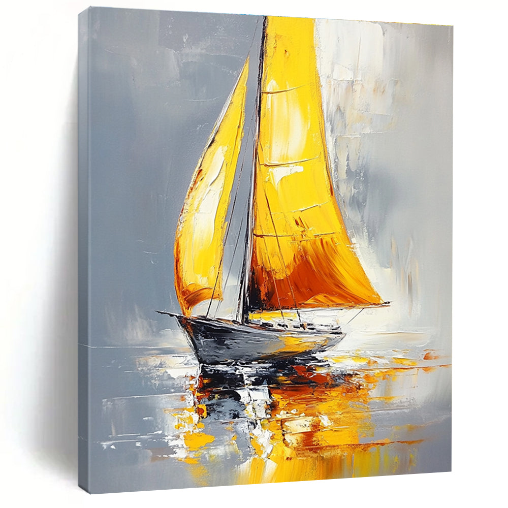 Yellow - Sailed Boat Art for Nautical - Themed Restaurant & Coastal Home Office STSC1400