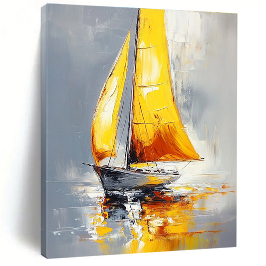 Yellow - Sailed Boat Art for Nautical - Themed Restaurant & Coastal Home Office STSC1400