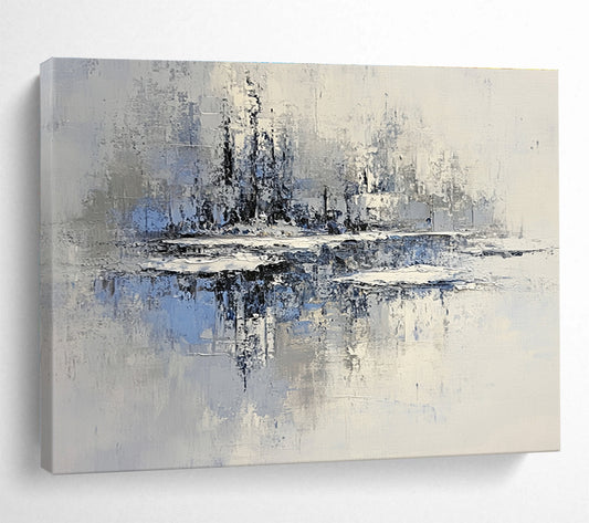 Frosty Landscape Reflection Art for Winter Lodge & Minimalist Ski Resort SC158
