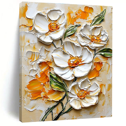 Textured White Flowers Art for Floral - Themed Spa & Elegant Dining Room STSC1397