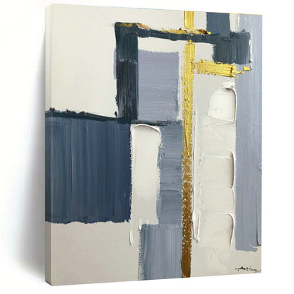 Blue, Gray & Gold Abstract Art for Coastal Home Living Room & High - End Office Waiting Area DLZ0825