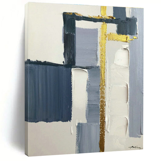 Blue, Gray & Gold Abstract Art for Coastal Home Living Room & High - End Office Waiting Area DLZ0825