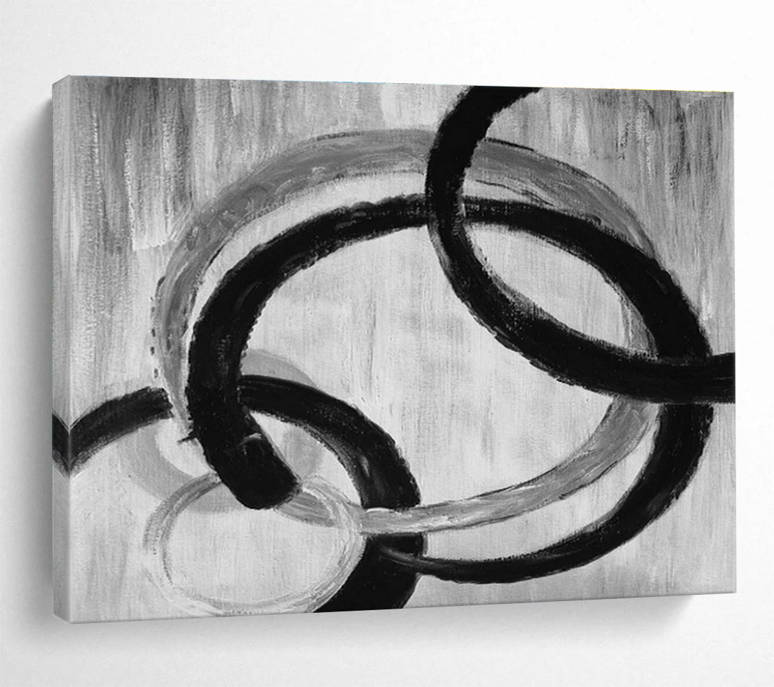Black - White Circular Abstract Art for Minimalist Living Room Walls DLZ2559