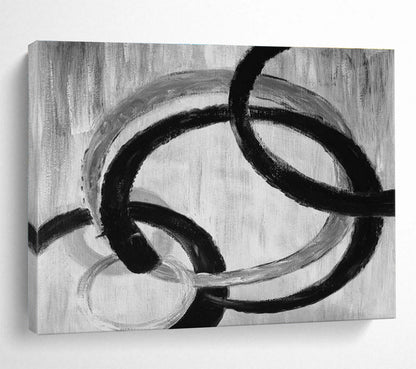 Black - White Circular Abstract Art for Minimalist Living Room Walls DLZ2559