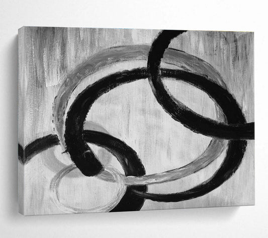 Black - White Circular Abstract Art for Minimalist Living Room Walls DLZ2559
