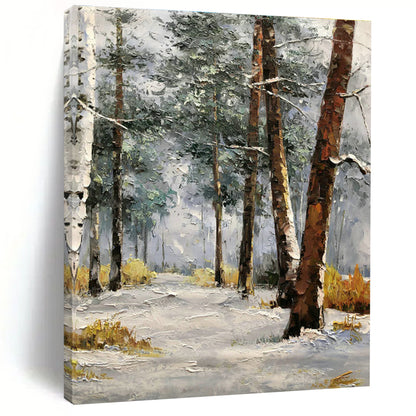 Snowy Forest Oil Painting for Chalet Bedroom & Winter Lodge Lounge DLZ1281
