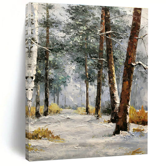 Snowy Forest Oil Painting for Chalet Bedroom & Winter Lodge Lounge DLZ1281