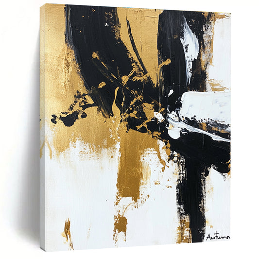 Black, Gold, and White Abstract Art for Luxury Home Dining Room & High - End Art Gallery STSC1066