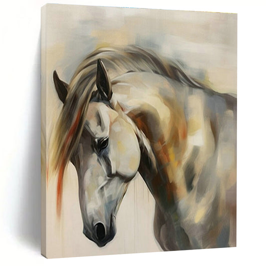Expressive White Horse Oil Painting for Equestrian - Inspired Living Room & Serene Meditation Space DLZ1567