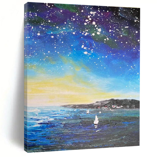 Starry Night Sea Oil Painting for Living Room & Cottage DLZ0347