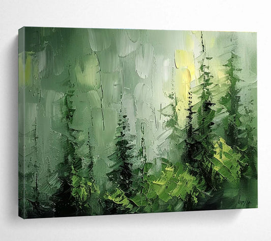 Green Forest Palette Knife Art for Nature - Lover’s Cabin Bathroom Retreats DLZ3214