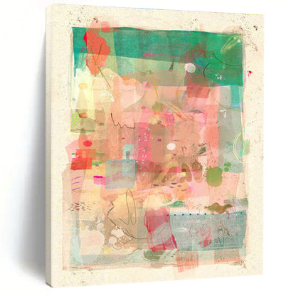 Pink - Green Collage Art for Boho - Chic Café Indoor Seating DLZ0171