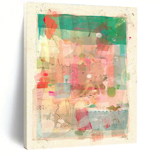Pink - Green Collage Art for Boho - Chic Café Indoor Seating DLZ0171