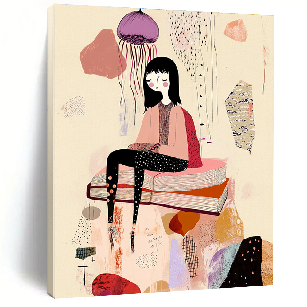 Girl on Books for Cozy Reading Nook & Whimsical Kids’ Room STSC1233